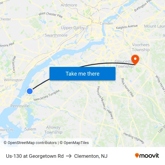 Us-130 at Georgetown Rd to Clementon, NJ map