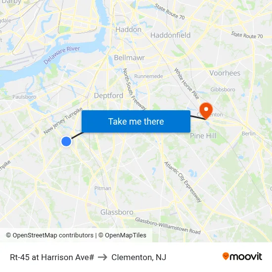 Rt-45 at Harrison Ave# to Clementon, NJ map