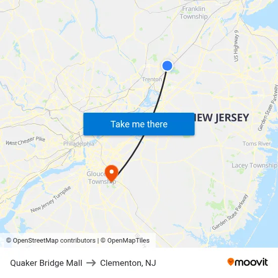 Quaker Bridge Mall to Clementon, NJ map