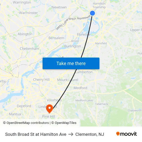 South Broad St at Hamilton Ave to Clementon, NJ map