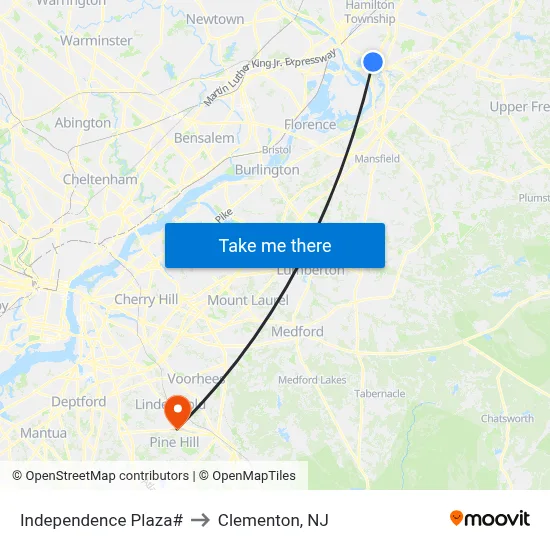 Independence Plaza# to Clementon, NJ map