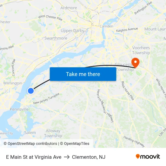 E Main St at Virginia Ave to Clementon, NJ map