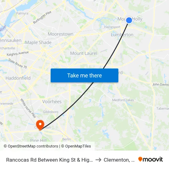 Rancocas Rd Between King St & High St to Clementon, NJ map