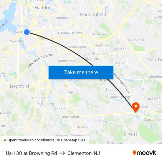 Us-130 at Browning Rd to Clementon, NJ map