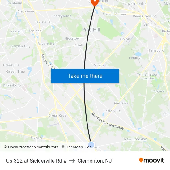 Us-322 at Sicklerville Rd # to Clementon, NJ map