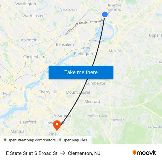 E State St at S Broad St to Clementon, NJ map