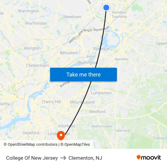 College Of New Jersey to Clementon, NJ map