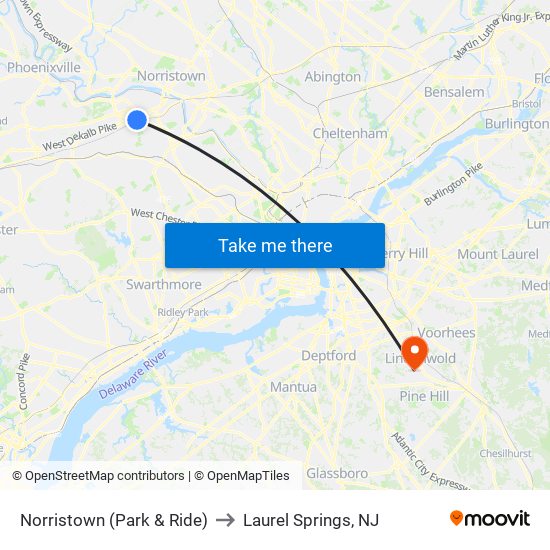 Norristown (Park & Ride) to Laurel Springs, NJ map