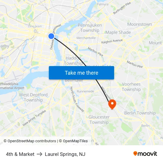 4th & Market to Laurel Springs, NJ map
