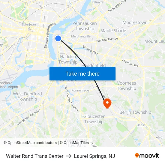 Walter Rand Trans Center to Laurel Springs, NJ map
