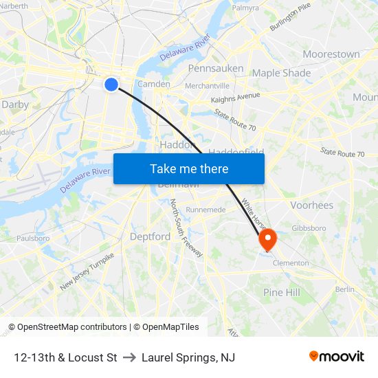 12-13th & Locust St to Laurel Springs, NJ map