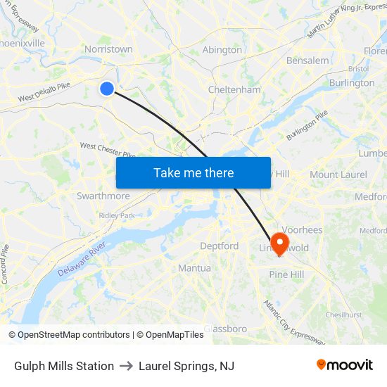 Gulph Mills Station to Laurel Springs, NJ map