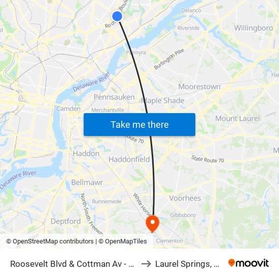 Roosevelt Blvd & Cottman Av - FS to Laurel Springs, NJ map