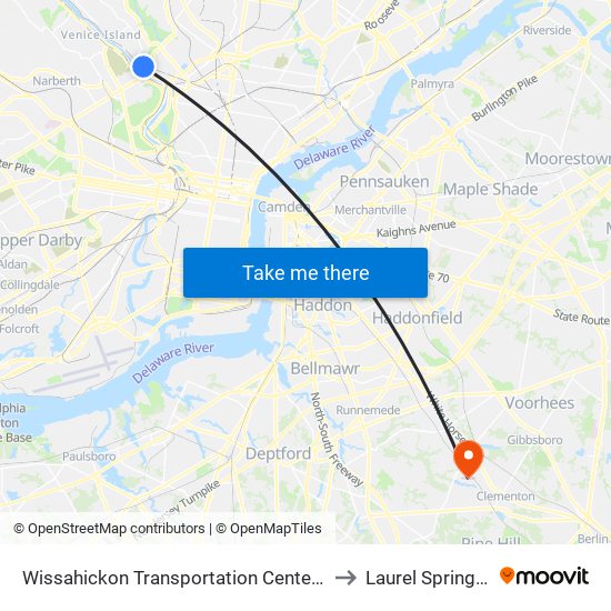 Wissahickon Transportation Center - Onsite to Laurel Springs, NJ map