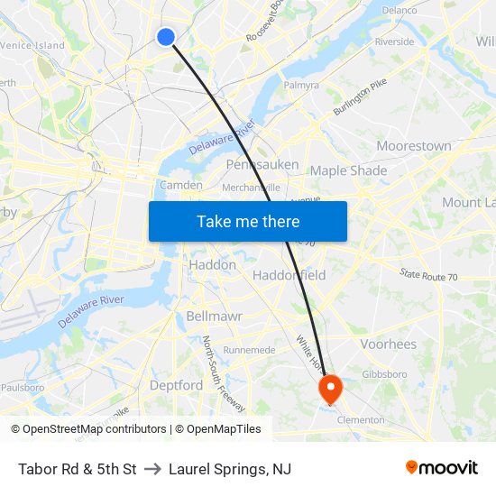 Tabor Rd & 5th St to Laurel Springs, NJ map