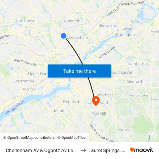 Cheltenham Av & Ogontz Av Loop to Laurel Springs, NJ map