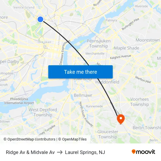 Ridge Av & Midvale Av to Laurel Springs, NJ map