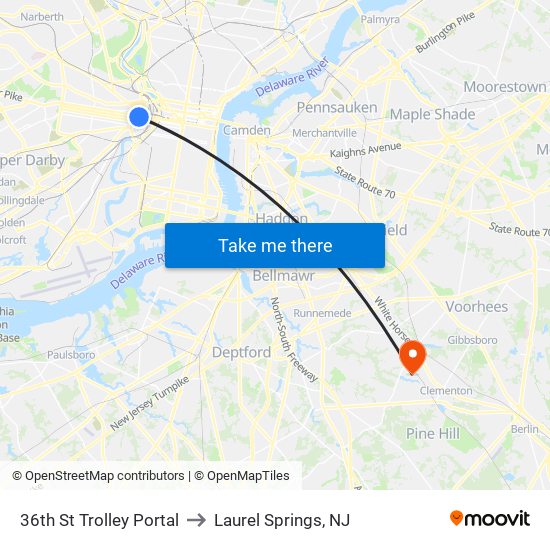 36th St Trolley Portal to Laurel Springs, NJ map