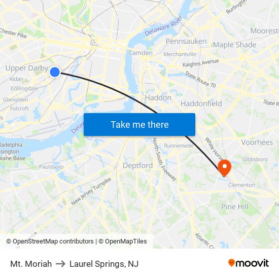 Mt. Moriah to Laurel Springs, NJ map