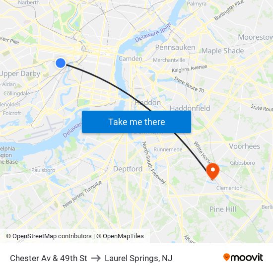 Chester Av & 49th St to Laurel Springs, NJ map