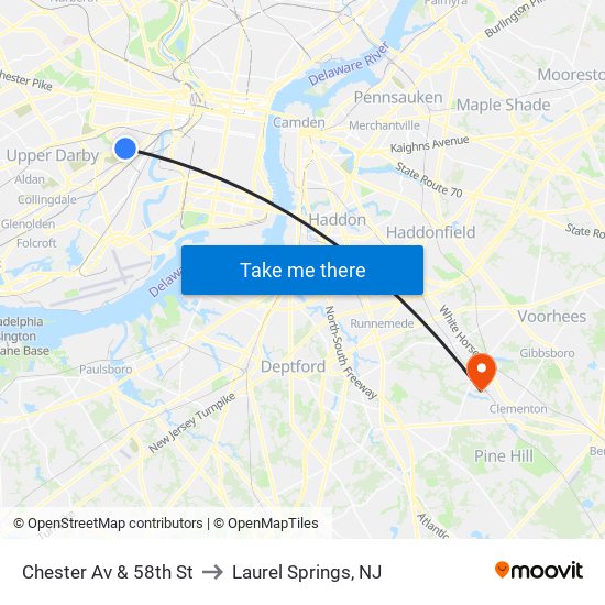 Chester Av & 58th St to Laurel Springs, NJ map