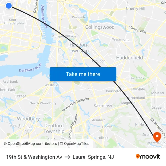 19th St & Washington Av to Laurel Springs, NJ map