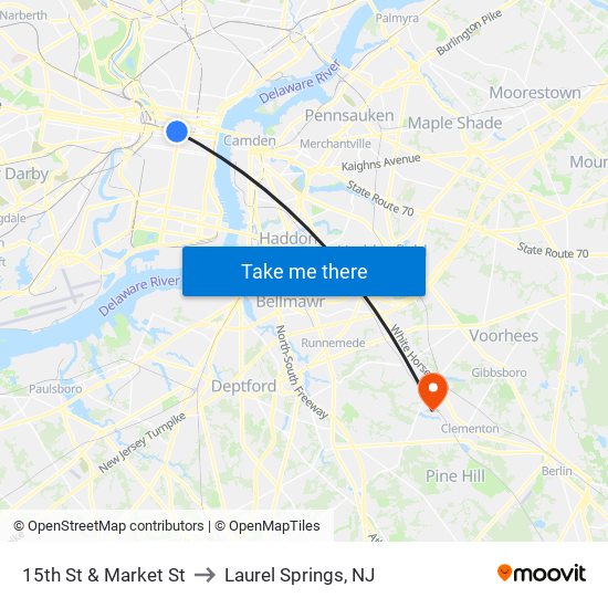 15th St & Market St to Laurel Springs, NJ map