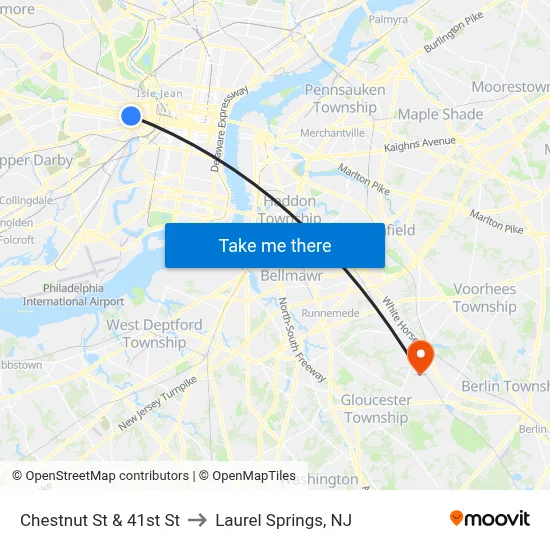 Chestnut St & 41st St to Laurel Springs, NJ map