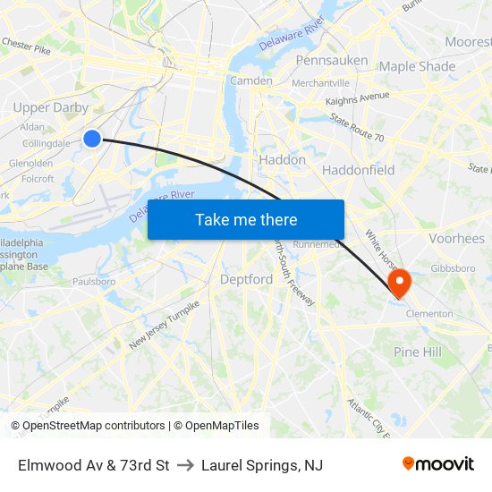 Elmwood Av & 73rd St to Laurel Springs, NJ map