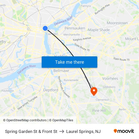 Spring Garden St & Front St to Laurel Springs, NJ map