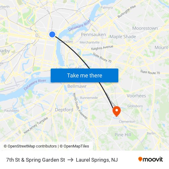 7th St & Spring Garden St to Laurel Springs, NJ map