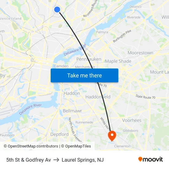 5th St & Godfrey Av to Laurel Springs, NJ map