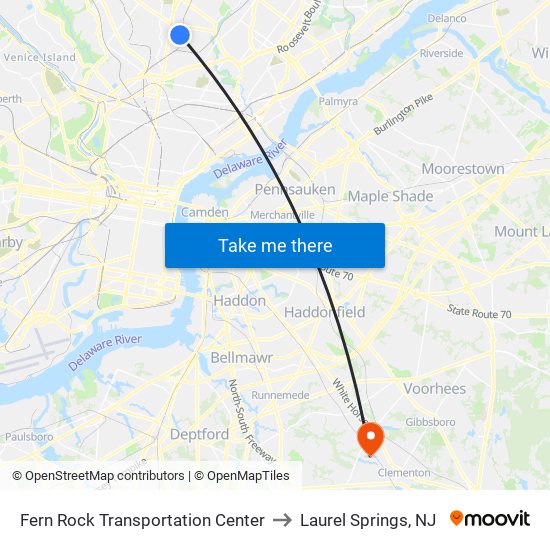 Fern Rock Transportation Center to Laurel Springs, NJ map