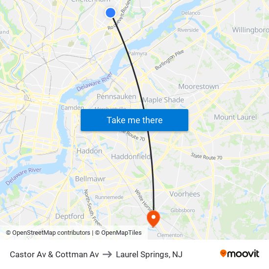 Castor Av & Cottman Av to Laurel Springs, NJ map
