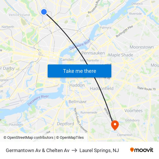 Germantown Av & Chelten Av to Laurel Springs, NJ map