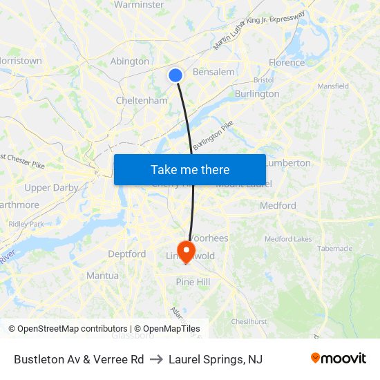 Bustleton Av & Verree Rd to Laurel Springs, NJ map