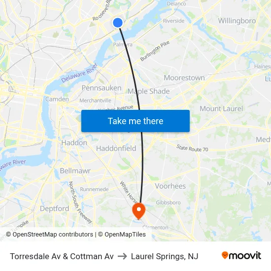 Torresdale Av & Cottman Av to Laurel Springs, NJ map