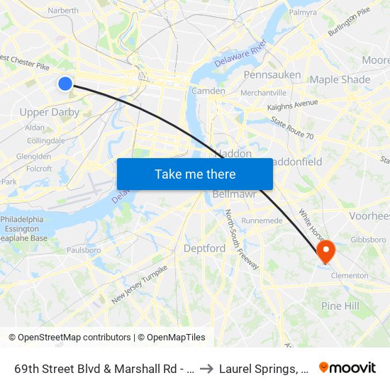 69th Street Blvd & Marshall Rd - Fs to Laurel Springs, NJ map