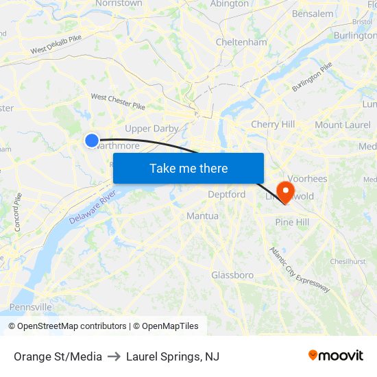 Orange St/Media to Laurel Springs, NJ map