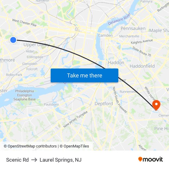 Scenic Rd to Laurel Springs, NJ map