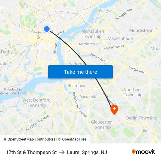 17th St & Thompson St to Laurel Springs, NJ map
