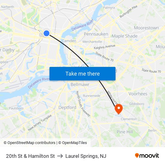 20th St & Hamilton St to Laurel Springs, NJ map