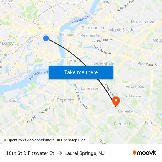 16th St & Fitzwater St to Laurel Springs, NJ map