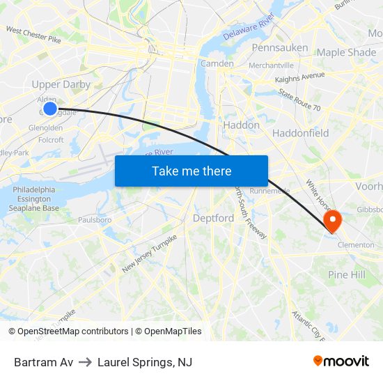 Bartram Av to Laurel Springs, NJ map