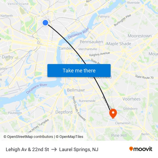 Lehigh Av & 22nd St to Laurel Springs, NJ map