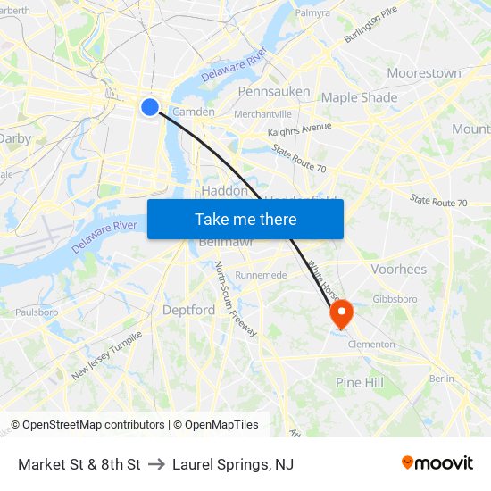 Market St & 8th St to Laurel Springs, NJ map