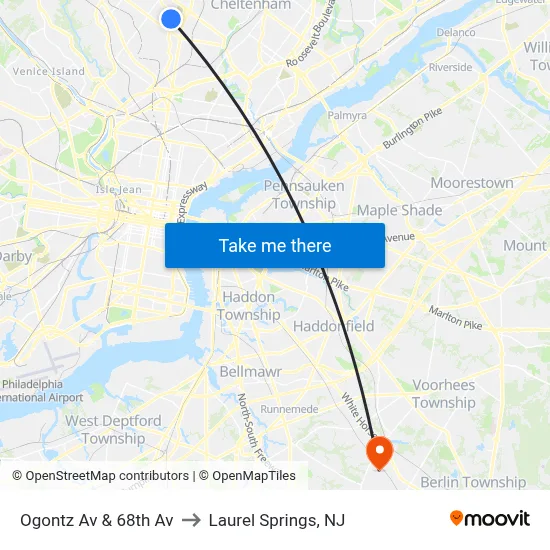 Ogontz Av & 68th Av to Laurel Springs, NJ map