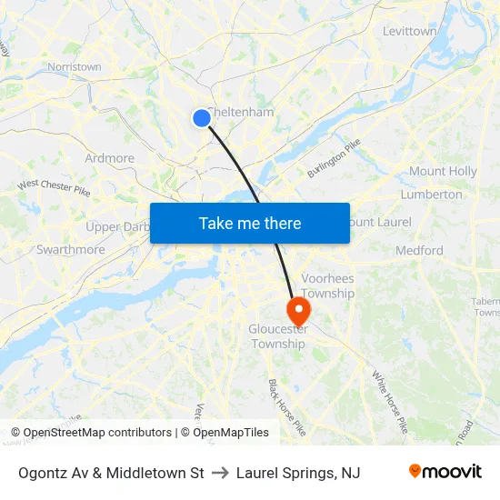 Ogontz Av & Middletown St to Laurel Springs, NJ map