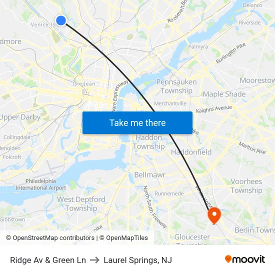 Ridge Av & Green Ln to Laurel Springs, NJ map