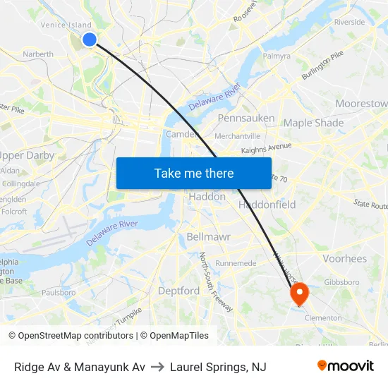 Ridge Av & Manayunk Av to Laurel Springs, NJ map